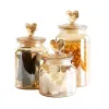 Amber Heart Glass Bottle tät burk med lock kök mat förvaring container mutter kaffebönor godis burk klar glas lådan heminredning