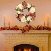 Decorative Flowers Handmade Artificial Camellia Fall Wreath Perfect Thanksgiving Decoration For Front Door Fireplace Window Porch Wall And