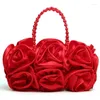 Sacs de soirée Boutique de fgg Red Flower Rose Bush Femmes Satin Purse Per perle Handle Totes Sac Mariage Hand