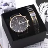 Men Watch Bracelet Set Fashion Sport Wrist Watch Alloy Case Leather Band Watch Quartz Business Wristwatch calendar Clock Gift 2106302o
