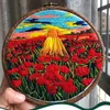 20x20 cm Landscape Cross Stitch Kit Flower Brodery Handgjorda DIY Hantverk Arts Sunset Flower Bush Needle Punch Ornament med båge