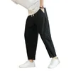 Pantalon pour hommes Mens Casual Loose Straight Ninth avec des poches de taille élastique