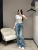 Jeans pour femmes lâches décontractées à la mode et minimaliste Feng Shui lavé blanc pantalon de jambe droite en détresse