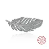 Moda Leaf Feather 925 Broches de prata esterlina para mulheres corsages com broche de cristal brilhante acessórios para roupas de cachecol 240401
