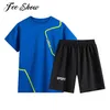 Summer Kids Boys Casual Breathable Net Moisture-wicking Fabric Running Set Outfits Short Sleeve Sport Suit Tracksuits Sportswear