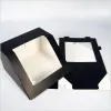 Boîte en carton noir Matt pour emballage du chapeau, boîte en papier à cadeau de fenêtre en PVC, boîte d'affichage de bijoux, 10pcs