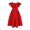 Plus Size Summer Fashionable And Elegant Solid Color Ruffle Edge Banquet Mid Length Large Swing Dress WomenS 240410