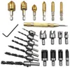 23st Woodworking DIY Chamfer CounterSink Drill Hole Cutting Tool Set Wood Plug Drill Positioning Center Punch Drill Bit