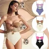 Kvinnors badkläder Kvinnor Monokini Swimsuit Stylish One-Piece Baddräkter Sexiga med metallknappdekor Mage Control Cutout High
