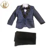 2022 Spring Autumn Formele kinderen Bruiloft Blazer Baby Boys Pak Jackets Kinderen feest Host Kostuumjacht broek Vest 3 stcs witblauw