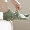 Women Socks 5 Pairs Kawaii Cute Five Finger Summer Thin Ankle With Separate Fingers Cotton Toe Floral Green