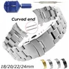 Curved End Watch Band 18mm 20mm 22mm 24mm Replacement Watch Strap Double Lock Clasp Rostfritt stål Watchband med verktyg 240408