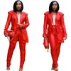 Women's Two Piece Pants Women Glossy Long Sleeve Shoulder Pad Cardigan Jacket & Same Pleated Autumn And Winter Professional Temperament Suit