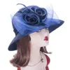 Lawliet UV Protection Sun Hats for Women Satin Ribbon Feathers Floral Wide Brim Church Tea Party Dressy A433240409