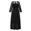 Dresses Elegant Black Lace Plus Size Low and High Cocktail Dress Women Patchwork Hollow Out Lace Sleeve Slim Tunic Evening Party Dresses