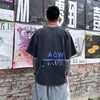 重い洗浄された黒いTシャツレタープリントコットン半袖トップハイストリート特大の男性女性Tシャツ