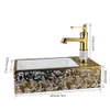 Yanksmart Badezimmer Waschbecken Set Lavabo Art Muster Gold Keramikgefäßbecken mit Messing Wasserhahn Eingriff Deck montiertem Mixer Tap