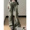 Womens Jeans Vintage Wash High Street Straight Leg Cargo Pants Fashionable Loose Wide Trousers Versatile Niche Slack Streetwear Drop D Dhv2H