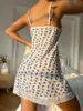 Women's Sleepwear Sexy Blue Floral Printed Women Pajama Lace Backless Camisole Nightdress Home Pajamas For Summer Dress