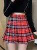 Skirts Red Plaid Pleated Skirt Vintage Women Summer Short Casual High Waist Mini Harajuku Streatwear