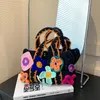 Mulheres Bolsa Bolsa Bolsa Floral Multicolor Feminina Feminina de Grande Capacidade Boho Beach Hollow Out Knitting 240410