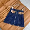 Skirts designer 2024 New Fashion Casual Sweet Style Low Waist Genuine Leather Denim Blue Skirt for Women 3XMU