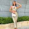 Casual Dresses High Quality Golden Bandage Dress Sleeveless Hollow Out Women Celebrity Party Club Bodycon Empire Vestidos Long Robe
