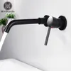 Wall Mounted Matte Black Bathroom Kitchen Faucet One Hole Cold Water Washing Tap Rotate Spout Brass Vanity Sink Crane