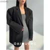 Ternos femininos Blazers insozkdg jaqueta de blazer preto de grandes dimensões Mulheres design nicho outono novo silhueta solta estilo preguiçoso blazer de gabinete casaco de casaco C240410