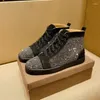 Sapatos casuais designer de luxo Spikes Leather Laser White Diamond High-Top Men e Mulheres Casais