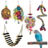 6PCS Parrot Bird Toys drewniana drabina linowa stojak do żucia ugryzienie piłki rattanowe budgie kakadowa trening