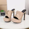 Calfskin Platform Mules Slide Slide Square-Toe Women Designer Sandals Summer Stileetto High Heeled Slippers Womanumule Luxury Hardware High Block Heel Top Qualit