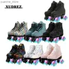 Inline Roller Skates 2021 Roller Skates Shoes Skating Flash Pu Wheel Brake Patines Artificial Leather Adult Double Row Woman Man Roller Shoes Patins Y240410