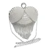 Gloig hjärtdesign Kvinnor Evening Clutch Små pärlor Rinestones Finger Ring Metal Evening Bags Tassel Diamonds Party Handväskor