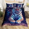 Tiger Duvet Cover Set Red Rose Blume Africa Big Cat Tröster Cover Set Tier Themen 2/3PCS Queen -Size -Bettwäsche für Jungen