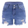 Dames shorts Women Rolden Hem Stijlvolle hoge taille denim met gescheurde randdetail Slim Fit -knop Sluiting zacht voor de zomer