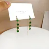 Huitan Trendy Long Hanging Earrings for Women Luxury Inlaid Green Cubic Zirconia Elegant Female Wire Earrings Party Jewelry Bulk