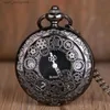 Pocket Watches Antique Vintage Hollow Black Gear Hollow Quartz Pocket Necklace Pendant Clock Chain Mens Women Y240410