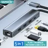 Hubs Samzhe 5 i 1 USB C Hub RJ45 PD 100W Adapter USB 3.0 5Gbps Hub Type C Hub för MacBook Air Pro iPad Laptop PC Adapter