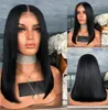 Natural Soft Short Straight Bob Black Color 1 Synthetic Lace Front Wig Middle Part Glueless Heat Resistant Fiber Hair For Black W4981914