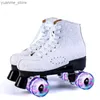 Łyżki rolki czarny druk sztuczny Lether Roller quate quad 4-Wheels PU podwójne łyżwy buty pisze de 4 Ruedas Patines Y240410