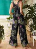 Dames Jumpsuits Leaf Bloembloemprint Mouwloze Suars -overalls met zakken Zomer Casual losse Romper Vrouw Plus Size S5XL 240410