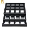 Modern Gem Stone Jar Display Box Diamond Jewelry Beads Coin Organizer Gemstone Jewellery Tray Storage Container Black PU Leather