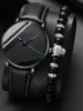 Нарученные часы 2pcs watch Men Men Fashion Black Quartz Luxury Men's For Pu мужские часы Relogio Masculino