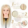 Real Hair Friseur Schaufensterpuppen Kopf 22 "für Frisuren Friseur Curling Übung Training Kopf mit Mini Stativ Braid Kit