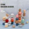 Wooden Stone Blocks Montessori Toys DIY Stacking Puzzle Game Rainbow Beech Wooden Blocks Fine Motor Training Gift For Children