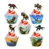 24 st dinosaurium födelsedag cupcake omslag dino brus djungel safari tårta topper tårta cup för baby shower barn Jurassic Party Decor