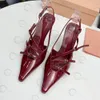 Miui Heels Designer shoes Women's Patent leather slingbacks with buckles Luxury Pumps Pointed Toes Stiletto Heel party Dress shoes Ankle Strap Burgundy high heels