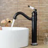 Black Faucets Tall Bathroom Vessel Sink Faucet Hot Cold Water Crane Oil Rubble Bronze Finished Deck Mounted ELF5002B