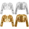 Kids Girls Bolero Shrug Shiny Sequins Long Sleeves Cropped Blazer Cardigan Top Stage Performance Childrens Kids Short Jacket